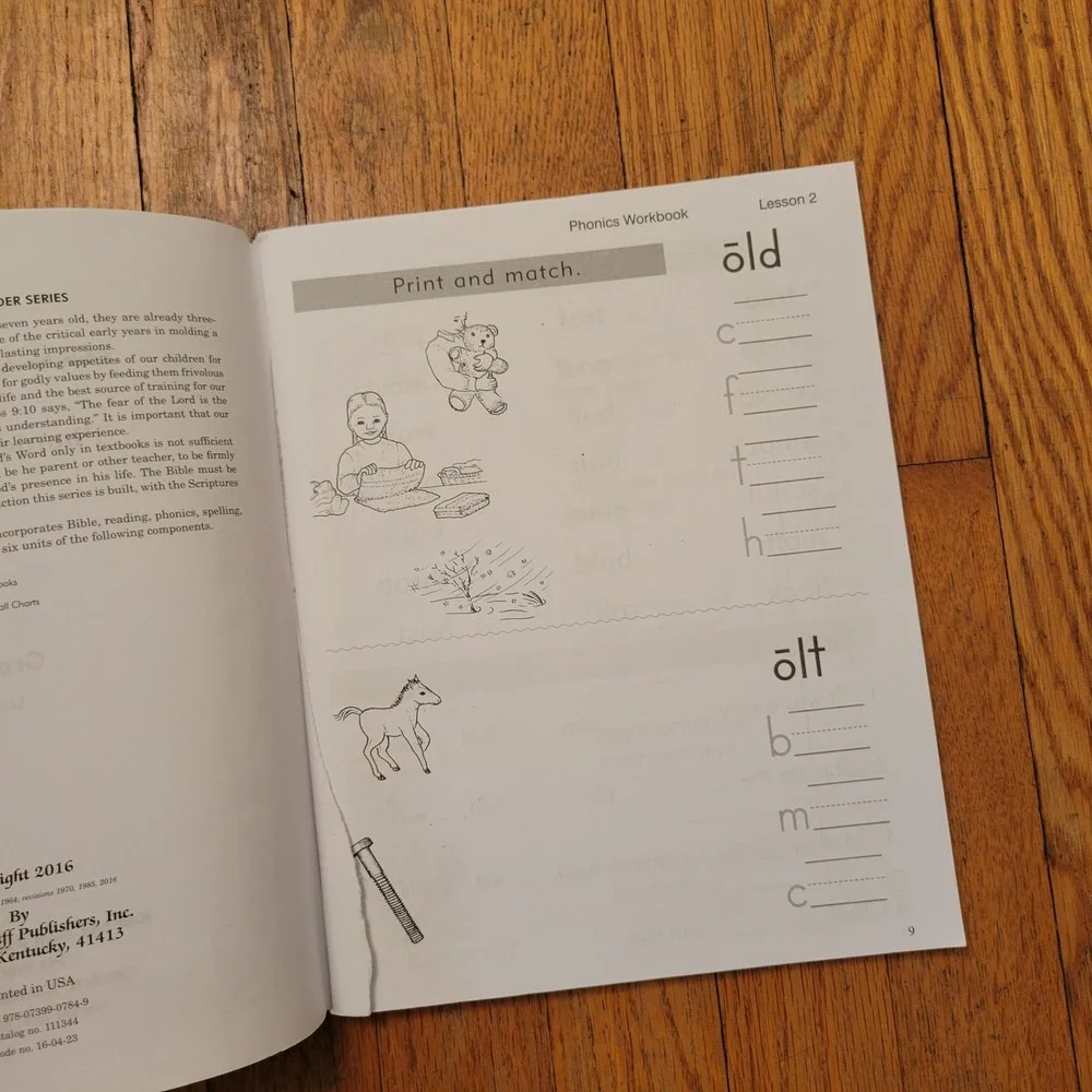 Rod Staff Grade 1 Phonics Workbook Blue Unit 3 4 Bible Nurture Series Homeschool